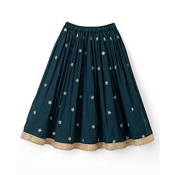Babyhug Chiffon Woven Half Sleeves Floral Embroidered Choli & Lehenga Set With Dupatta - Navy Blue