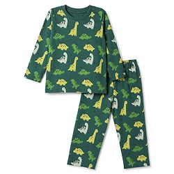 Babyhug 100% Cotton Knit Full Sleeves Co-Ords T-Shirt & Pyjama Night Suit with Dinosaur Print - Green