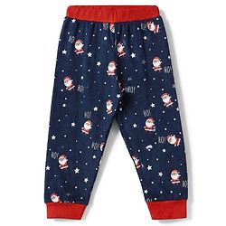 Babyhug 100% Cotton Knit Full Sleeves T-Shirt & Pyjama Night Suit with Santa clause Print - Navy Blue