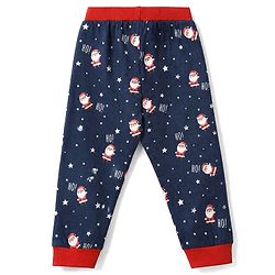 Babyhug 100% Cotton Knit Full Sleeves T-Shirt & Pyjama Night Suit with Santa clause Print - Navy Blue