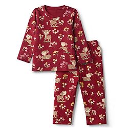 Babyhug 100% Cotton Knit Full Sleeves Co-Ords T-Shirt & Pyjama Night Suit with Deer & Floral Print - Dark Pink
