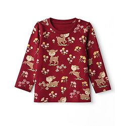 Babyhug 100% Cotton Knit Full Sleeves Co-Ords T-Shirt & Pyjama Night Suit with Deer & Floral Print - Dark Pink