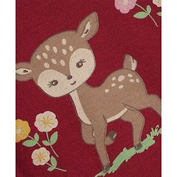 Babyhug 100% Cotton Knit Full Sleeves Co-Ords T-Shirt & Pyjama Night Suit with Deer & Floral Print - Dark Pink