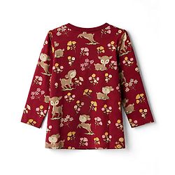 Babyhug 100% Cotton Knit Full Sleeves Co-Ords T-Shirt & Pyjama Night Suit with Deer & Floral Print - Dark Pink