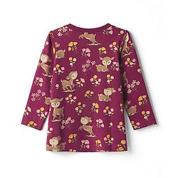 Babyhug 100% Cotton Knit Full Sleeves Co-Ords T-Shirt & Pyjama Night Suit with Deer & Floral Print - Dark Pink
