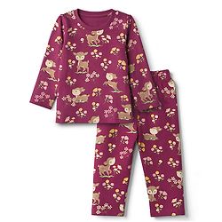 Babyhug 100% Cotton Knit Full Sleeves Co-Ords T-Shirt & Pyjama Night Suit with Deer & Floral Print - Dark Pink