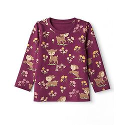 Babyhug 100% Cotton Knit Full Sleeves Co-Ords T-Shirt & Pyjama Night Suit with Deer & Floral Print - Dark Pink