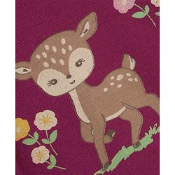 Babyhug 100% Cotton Knit Full Sleeves Co-Ords T-Shirt & Pyjama Night Suit with Deer & Floral Print - Dark Pink
