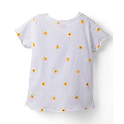 Babyhug Denim Woven Half Sleeves Frock with Floral Printed Inner Tee and Applique - Blue