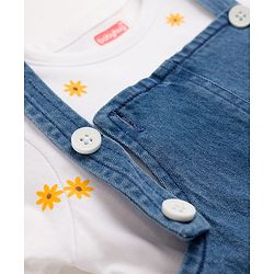 Babyhug Denim Woven Half Sleeves Frock with Floral Printed Inner Tee and Applique - Blue