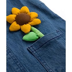 Babyhug Denim Woven Half Sleeves Frock with Floral Printed Inner Tee and Applique - Blue