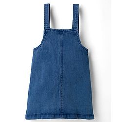 Babyhug Denim Woven Half Sleeves Frock with Floral Printed Inner Tee and Applique - Blue