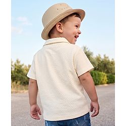 Babyhug 100% Cotton Knit Solid Shirt with Half Sleeves - White