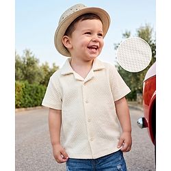 Babyhug 100% Cotton Knit Solid Shirt with Half Sleeves - White
