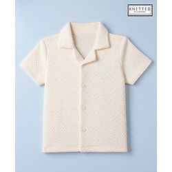 Babyhug 100% Cotton Knit Solid Shirt with Half Sleeves - White
