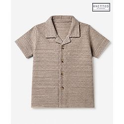 Babyhug 100% Cotton Knit Solid Structured Resort Collar Shirt with Half Sleeves - Tan