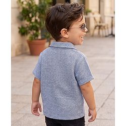 Babyhug 100% Cotton Knit Half Sleeves Resort Collar Printed Structured Shirt - Blue