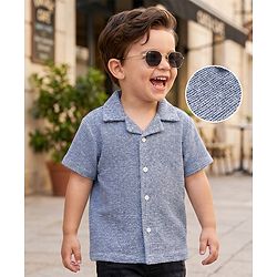 Babyhug 100% Cotton Knit Half Sleeves Resort Collar Printed Structured Shirt - Blue
