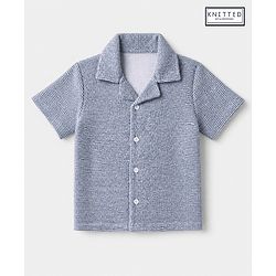 Babyhug 100% Cotton Knit Half Sleeves Resort Collar Printed Structured Shirt - Blue