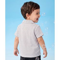 Babyhug 100% Cotton Knit Half Sleeves Resort Collar Striped Structured Shirt - White