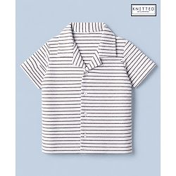 Babyhug 100% Cotton Knit Half Sleeves Resort Collar Striped Structured Shirt - White