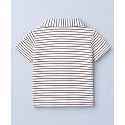 Babyhug 100% Cotton Knit Half Sleeves Resort Collar Striped Structured Shirt - White