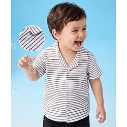 Babyhug 100% Cotton Knit Half Sleeves Resort Collar Striped Structured Shirt - White