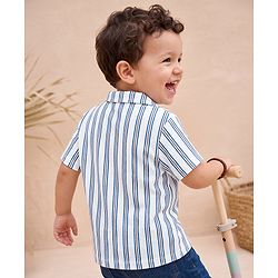 Babyhug 100% Cotton Knit Half Sleeves Resort Collar Stripe Structured Shirt - Blue