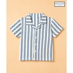 Babyhug 100% Cotton Knit Half Sleeves Resort Collar Stripe Structured Shirt - Blue