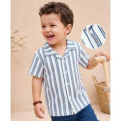 Babyhug 100% Cotton Knit Half Sleeves Resort Collar Stripe Structured Shirt - Blue