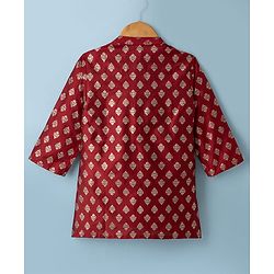 Babyhug Cotton Woven Kurta and Pyjama with Full Sleeves and Floral Foil Print in Maroon