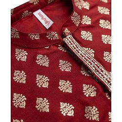 Babyhug Cotton Woven Kurta and Pyjama with Full Sleeves and Floral Foil Print in Maroon