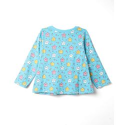Babyhug 100% Cotton Knit Full Sleeves Co-Ords Top & Pyjama Night Suit with Star Print - Aqua Blue