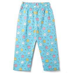 Babyhug 100% Cotton Knit Full Sleeves Co-Ords Top & Pyjama Night Suit with Star Print - Aqua Blue