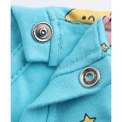 Babyhug 100% Cotton Knit Full Sleeves Co-Ords Top & Pyjama Night Suit with Star Print - Aqua Blue