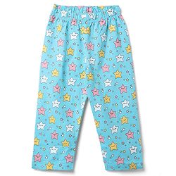 Babyhug 100% Cotton Knit Full Sleeves Co-Ords Top & Pyjama Night Suit with Star Print - Aqua Blue