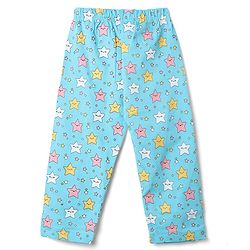 Babyhug 100% Cotton Knit Full Sleeves Co-Ords Top & Pyjama Night Suit with Star Print - Aqua Blue