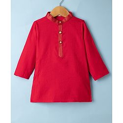 Babyhug Woven Kurta and Pyjama Set with Full Sleeves and Placket Embroidery in Red for New born