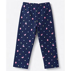 Babyhug 100% Cotton Knit Full Sleeves T-Shirt & Pyjama Night Suit Co-Ords Set With Polka Dots & Bow Applique - Navy Blue