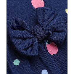 Babyhug 100% Cotton Knit Full Sleeves T-Shirt & Pyjama Night Suit Co-Ords Set With Polka Dots & Bow Applique - Navy Blue
