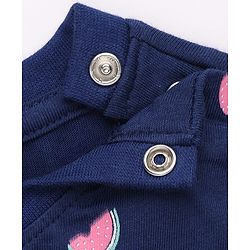 Babyhug 100% Cotton Knit Full Sleeves T-Shirt & Pyjama Night Suit Co-Ords Set With Polka Dots & Bow Applique - Navy Blue