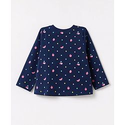 Babyhug 100% Cotton Knit Full Sleeves T-Shirt & Pyjama Night Suit Co-Ords Set With Polka Dots & Bow Applique - Navy Blue