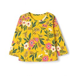 Babyhug 100% Cotton Knit Full Sleeves Co-Ords T-Shirt & Pyjama Night Suit with Floral Print - Yellow