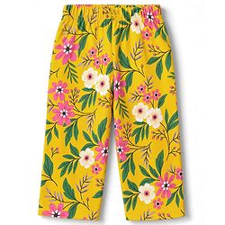 Babyhug 100% Cotton Knit Full Sleeves Co-Ords T-Shirt & Pyjama Night Suit with Floral Print - Yellow