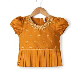 Babyhug Cotton Woven Half Sleeves Embroidered Choli & Lehenga Set - Green