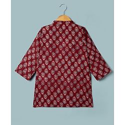 Babyhug 100% Cotton Cambric Woven Kurta and Pajama with Full Sleeves and Floral Embroidery in Red