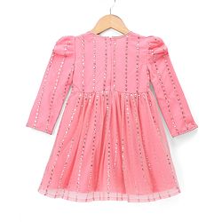 Babyhug Woven Net Three-Fourth Sleeves Sequinned Kurta & Pant Set With Dupatta - Peach