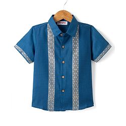 Babyhug Cotton Blend Woven Half Sleeves Printed Shirt - Blue