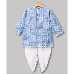 Babyhug Woven Full Sleeves Printed Kurta & Dhoti Set - Blue