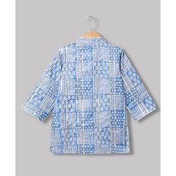 Babyhug Woven Full Sleeves Printed Kurta & Dhoti Set - Blue